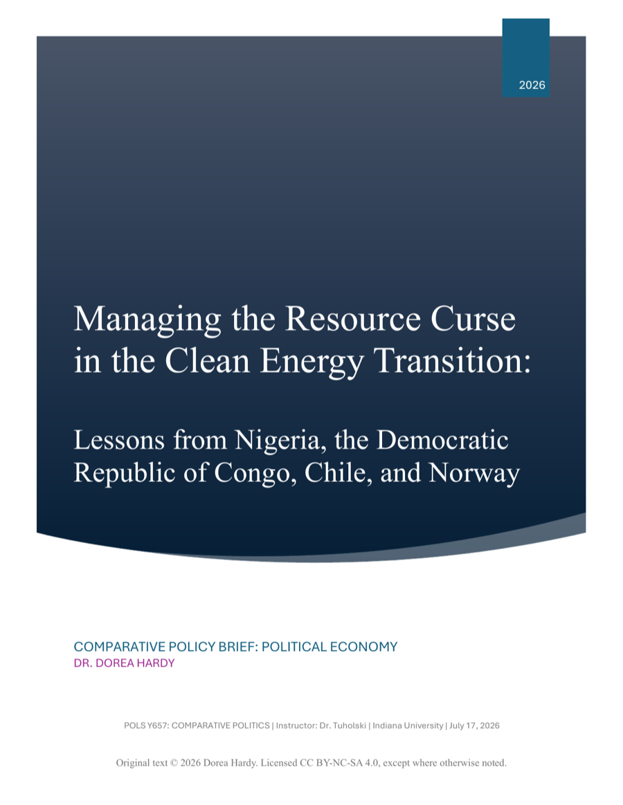 Title page thumbnail for a comparative policy brief on managing the resource curse in the clean energy transition
